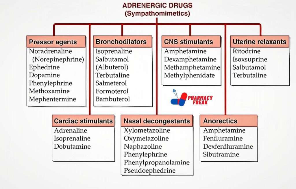 CLASSIFICATION OF ADRENERGIC DRUGS Pharmacy Freak