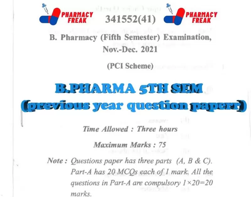 CSVTU 5th sem B.PHARMA PREVIOUS YEAR question paper