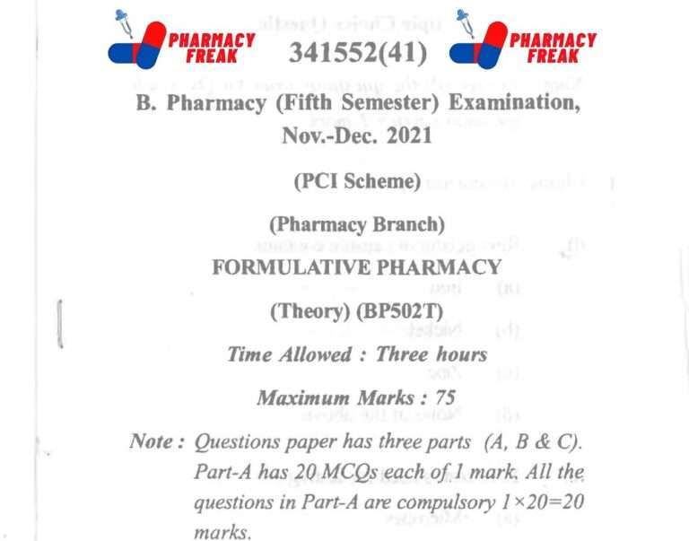 Formulative pharmacy csvtu B PHARMA 5th sem question paper