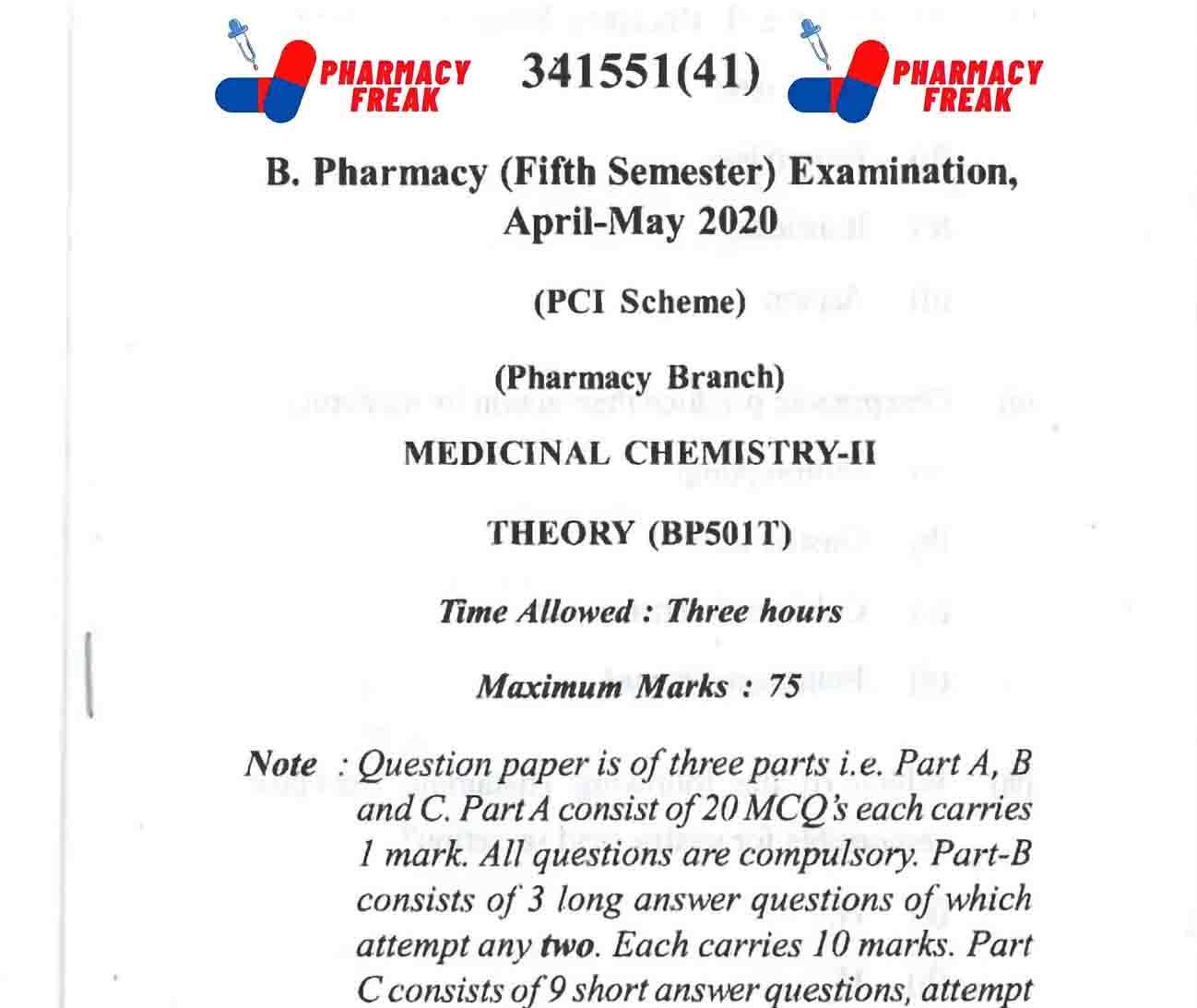 CSVTU B Pharma 5th Sem Medicinal Chemistry-2 Question Paper - Pharmacy ...