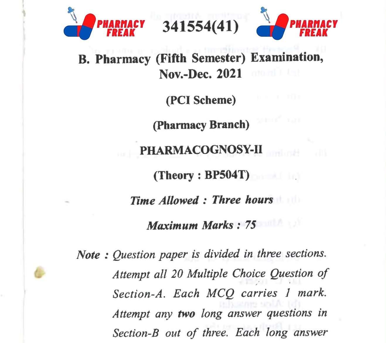 CSVTU 5th Sem B.PHARMA QUESTION PAPER - Pharmacy Freak