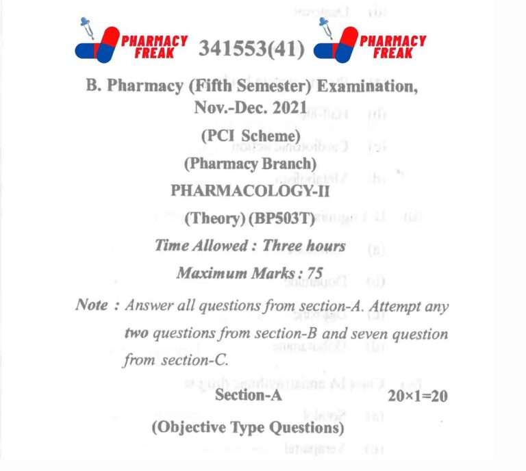 csvtu b pharma PHARMACOLOGY-II 5th sem previous year question paper
