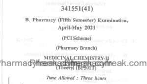 B Pharma 5TH Sem Medicinal Chemistry-II CSVTU Question Paper 2021 April ...