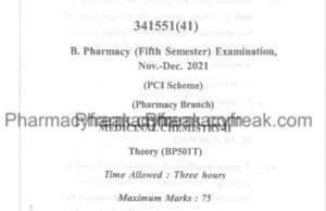 B Pharma 5th Sem Medicinal Chemistry-II CSVTU Question Paper 2021 (Nov ...