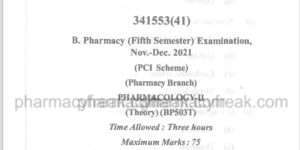 CSVTU B Pharma 5th Sem Pharmacology-2 Question Paper - Pharmacy Freak