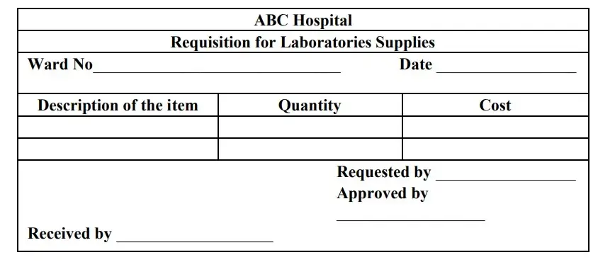 Pre-printed requisition form for Ancillary Substances and Articles
