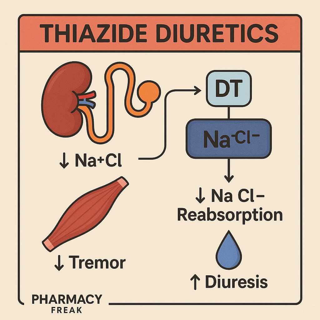 Thiazide diuretics mechanism – inhibition of sodium chloride symporter in the distal tubule