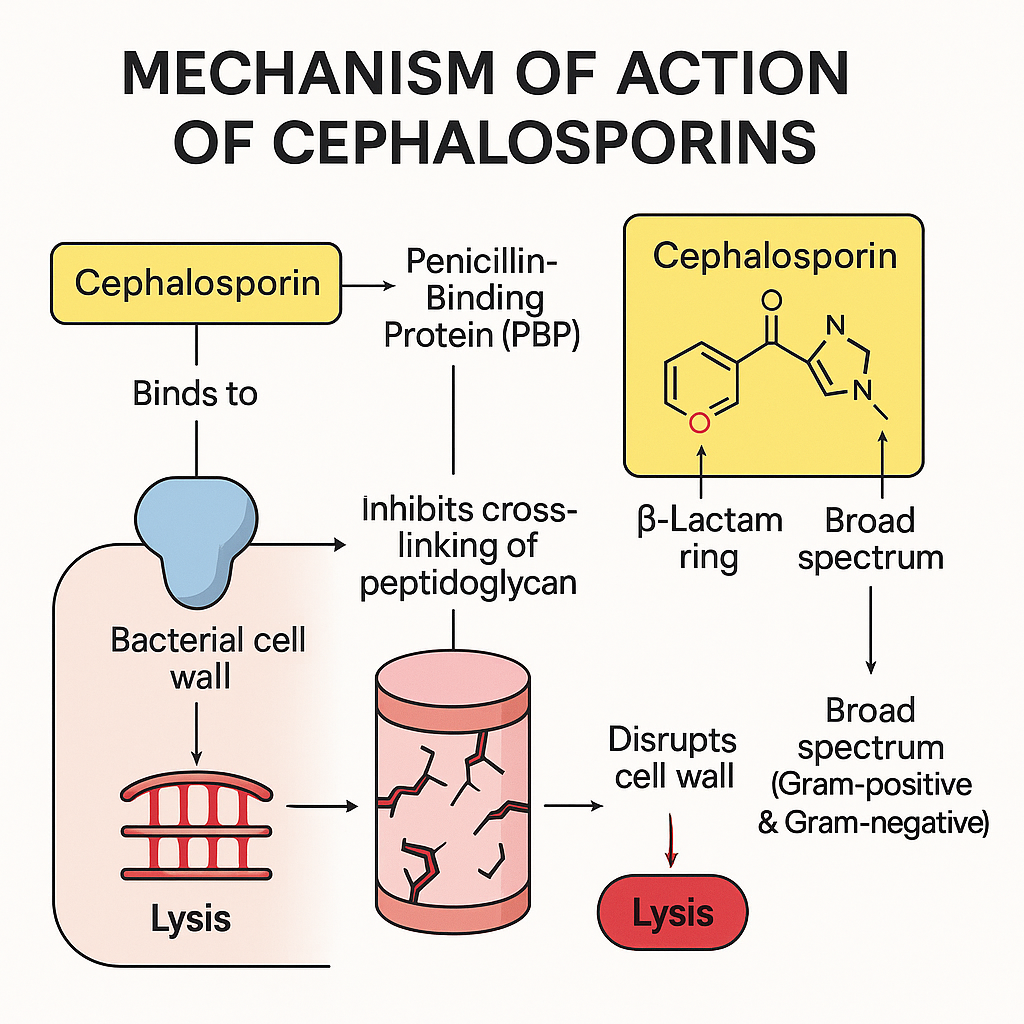 Cephalosporin MOA – PBP inhibition and bacterial cell wall lysis