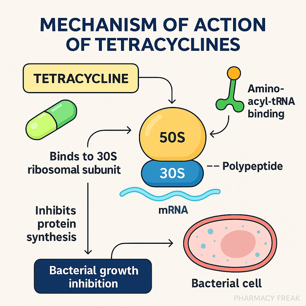 Tetracycline MOA – 30S ribosome binding and tRNA blocking