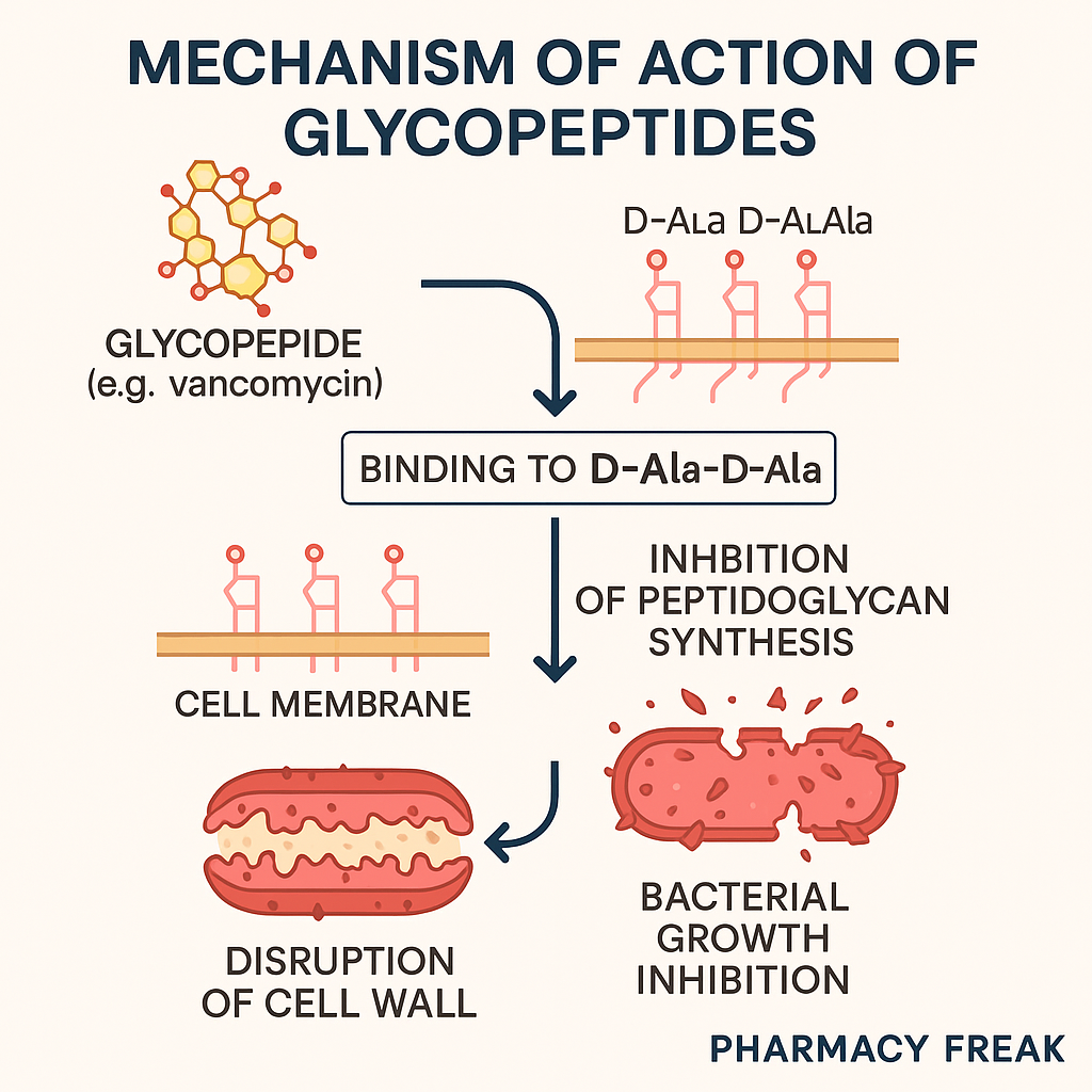 Vancomycin MOA – D-Ala-D-Ala binding and peptidoglycan inhibition