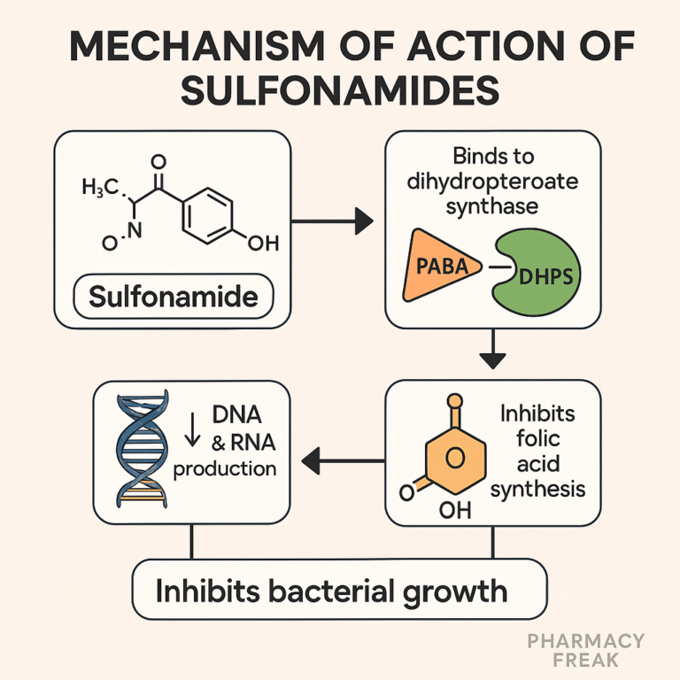Sulfonamide MOA – Folic acid synthesis inhibition via dihydropteroate synthase