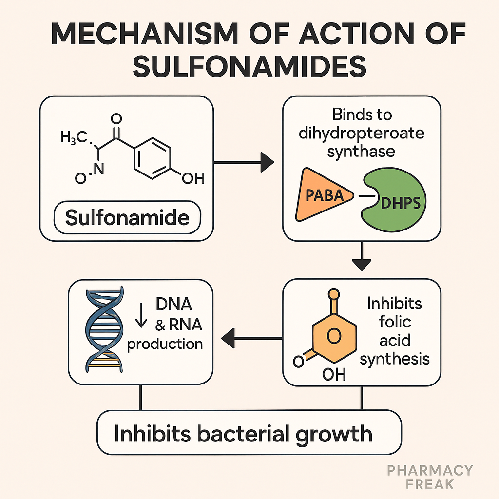 Sulfonamide MOA – Folic acid synthesis inhibition via dihydropteroate synthase