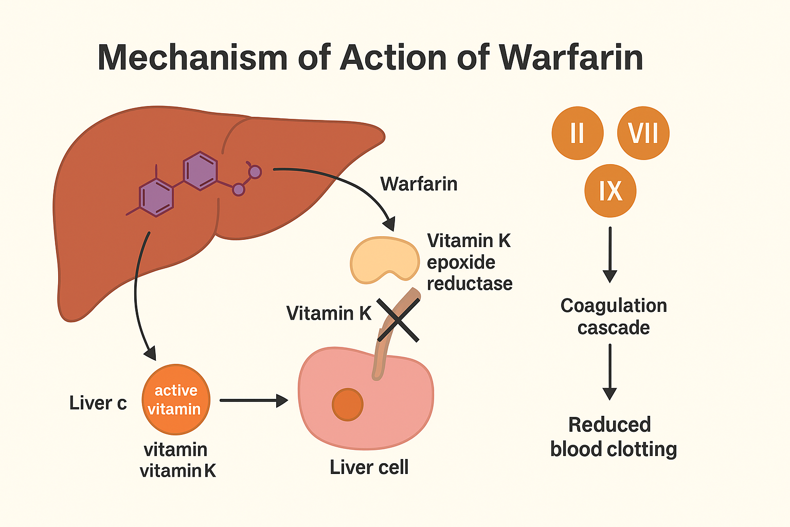 Warfarin MOA – Inhibition of vitamin K-dependent clotting factors
