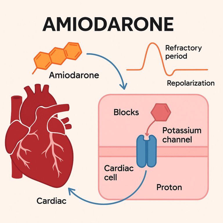 Amiodarone MOA – Multi-class antiarrhythmic with K⁺ channel blockade