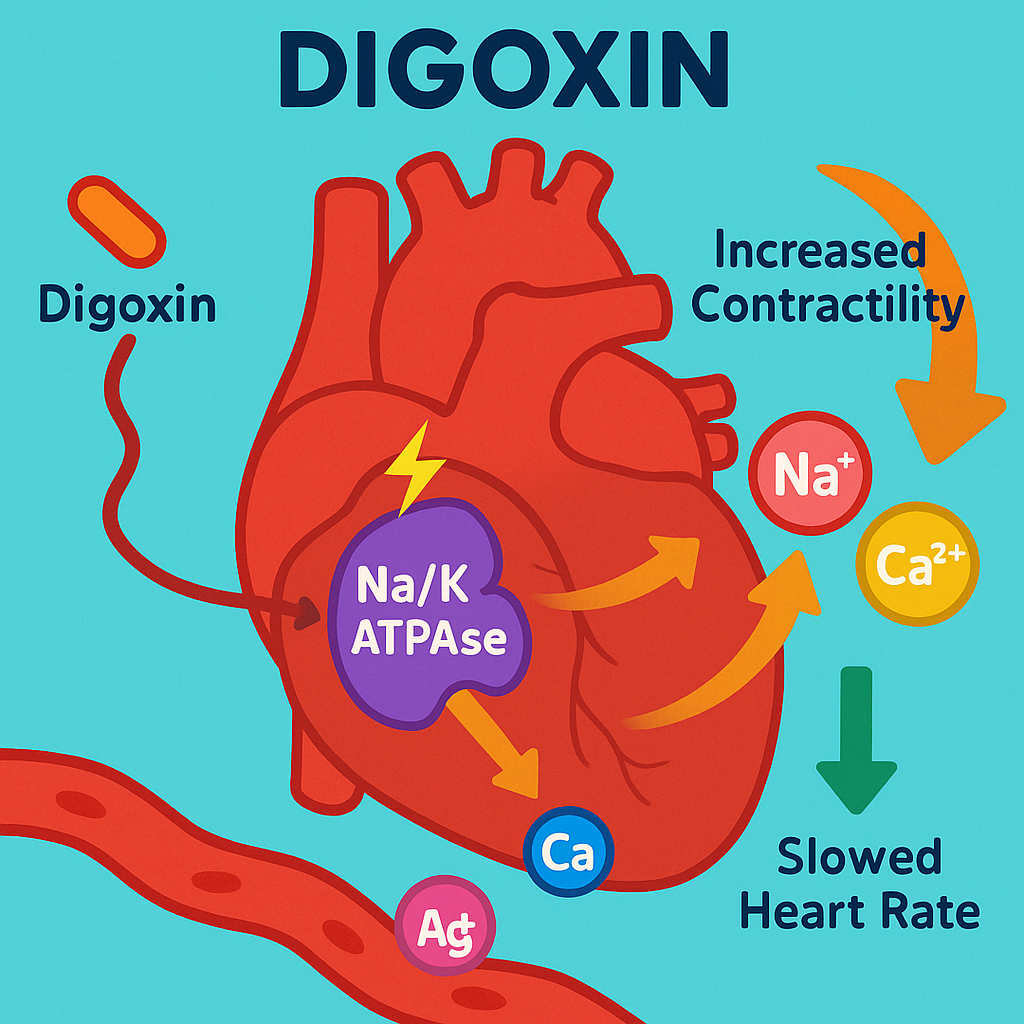 Digoxin MOA – Inhibition of Na⁺/K⁺-ATPase Increasing Contractility