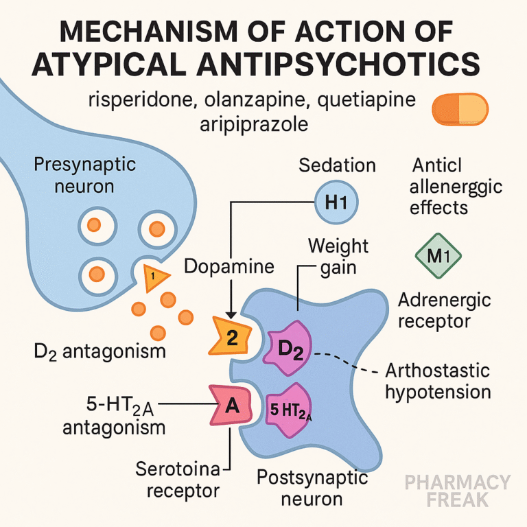 Atypical antipsychotics MOA – D2 and 5-HT2A receptor action in schizophrenia