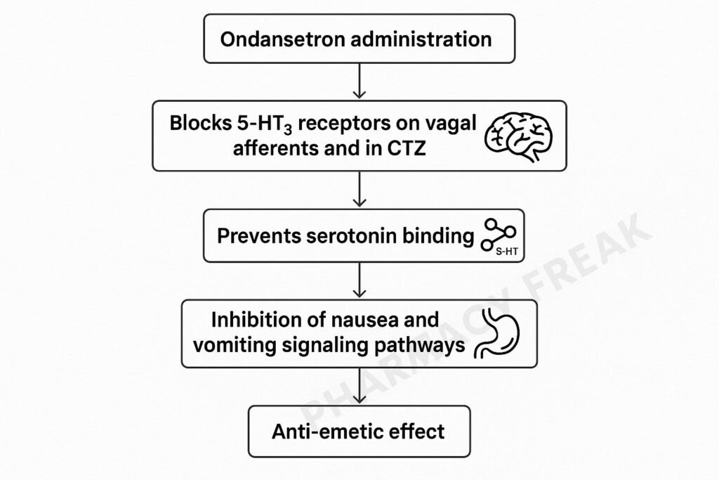 Flowchart of ondansetron mechanism of action
