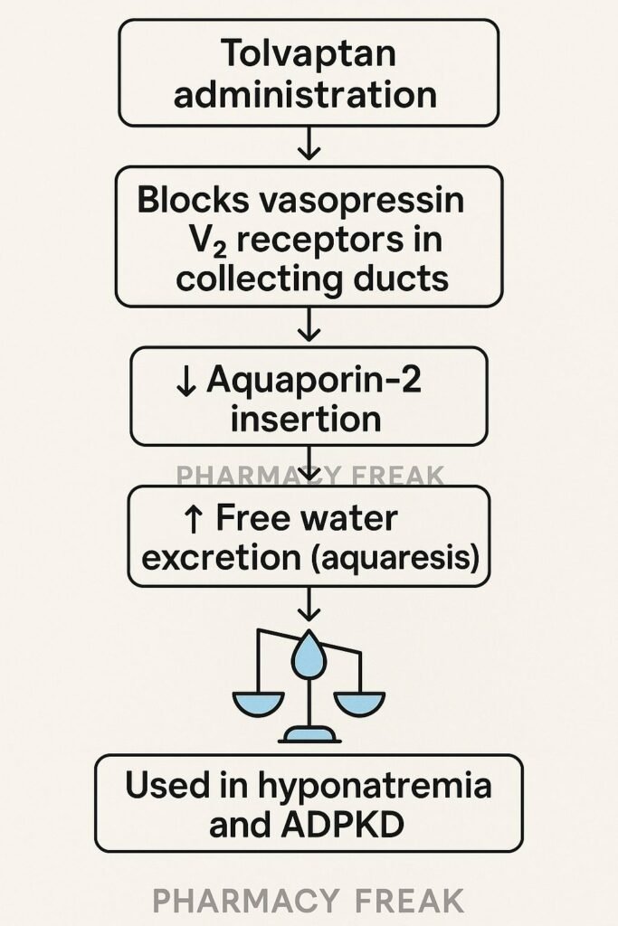 Mechanism of action of Tolvaptan flowchart
