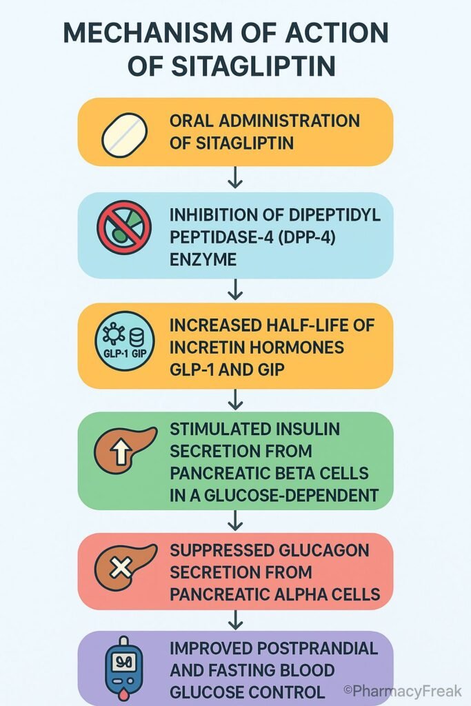 Mechanism of action of Sitagliptin flowchart