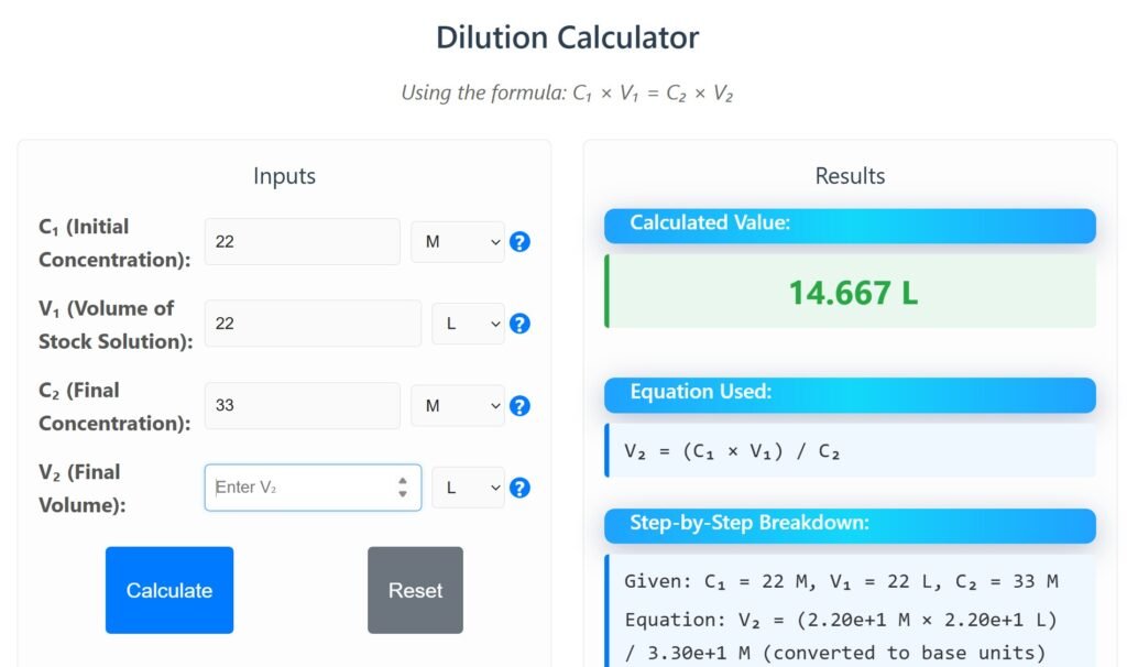 Dilution Calculator Screenshot