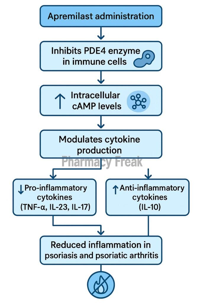 Mechanism of action of Apremilast flowchart