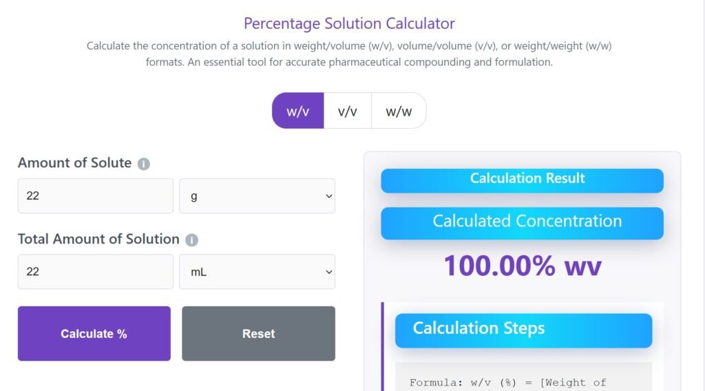 Percentage Solution Calculator Screenshot