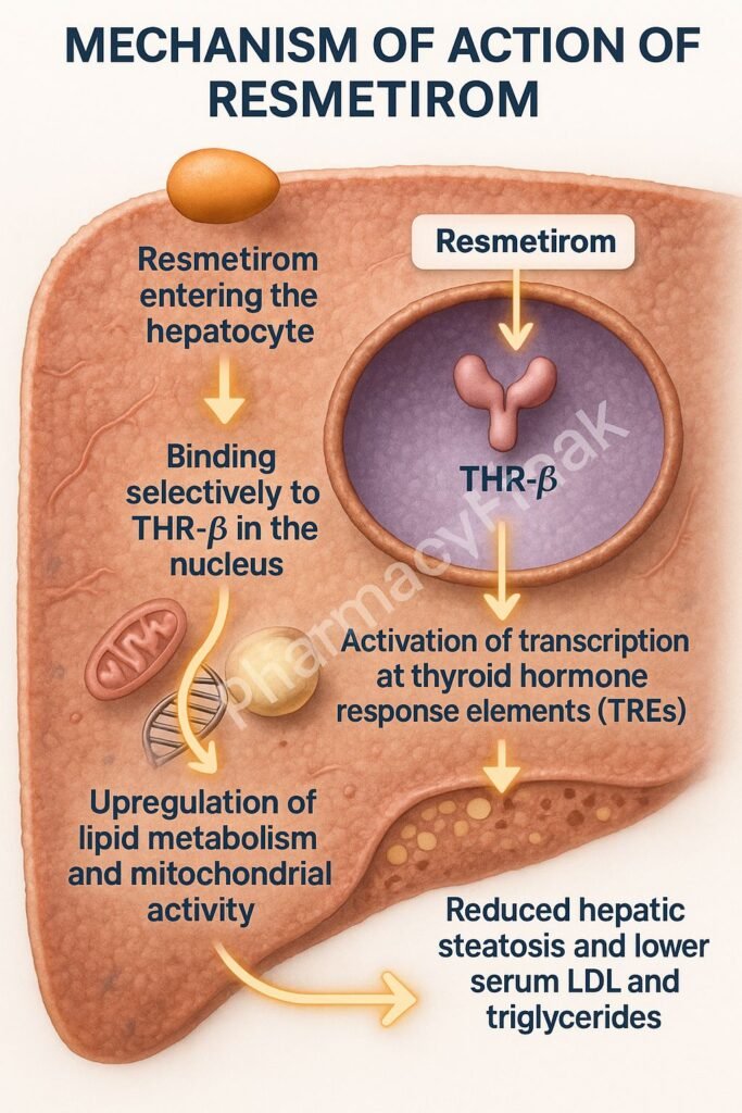 Resmetirom mechanism of action flowchart