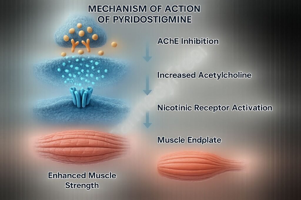 Pyridostigmine mechanism of action flowchart