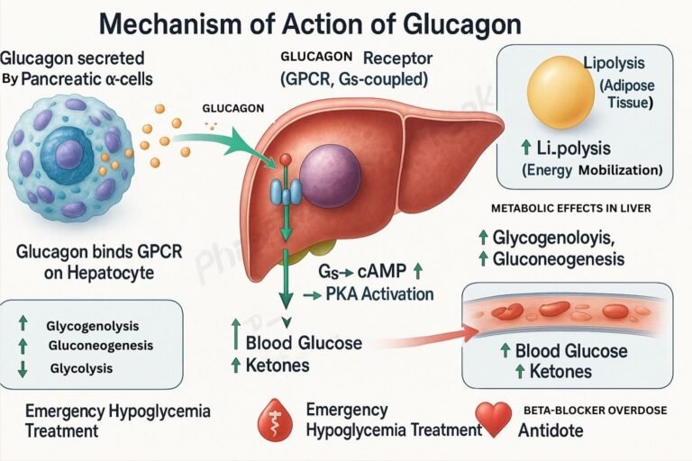 Mechanism of action of Glucagon