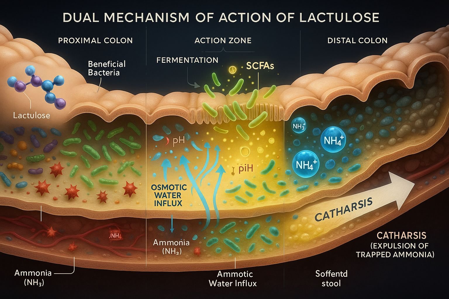 Mechanism of action of Lactulose