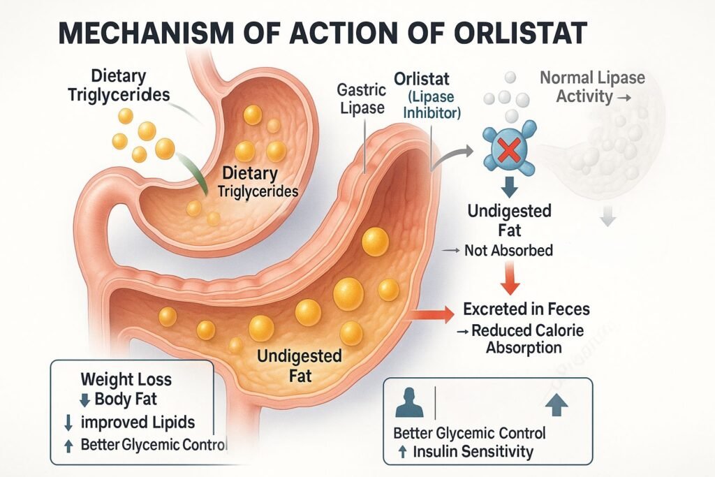 Mechanism of action of Orlistat