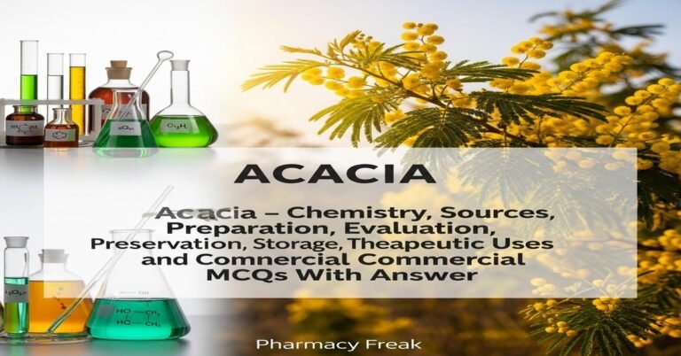 Acacia – chemistry, sources, preparation, evaluation, preservation, storage, therapeutic uses and commercial utility MCQs With Answer