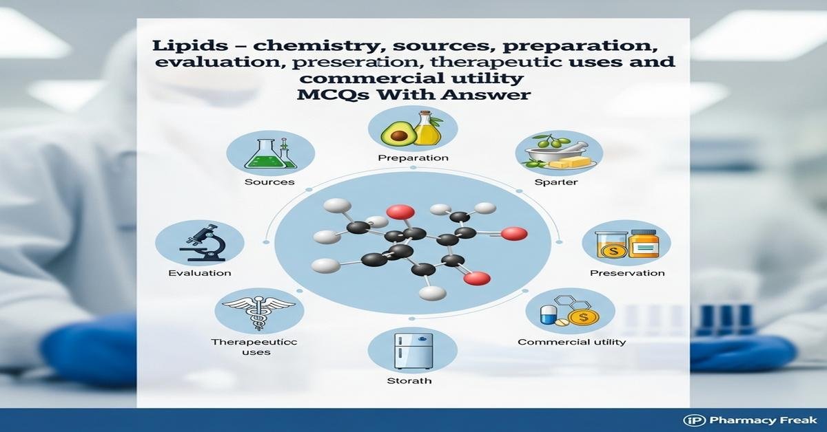 Lipids – chemistry, sources, preparation, evaluation, preservation, storage, therapeutic uses and commercial utility MCQs With Answer