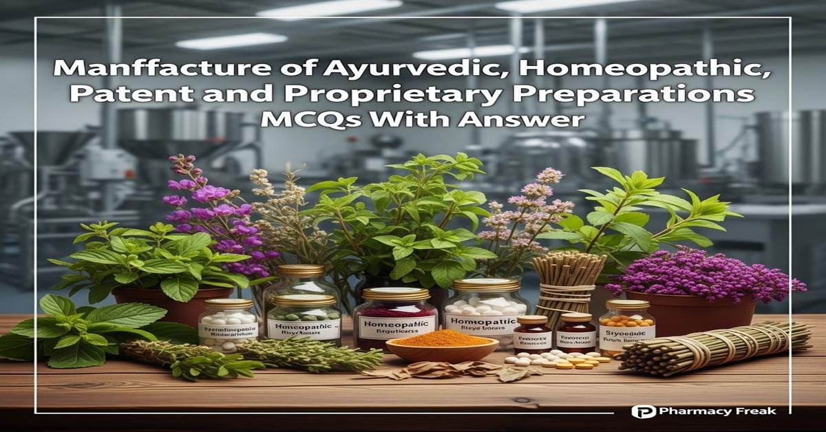 Manufacture of Ayurvedic, Homeopathic, Patent and Proprietary Preparations MCQs With Answer