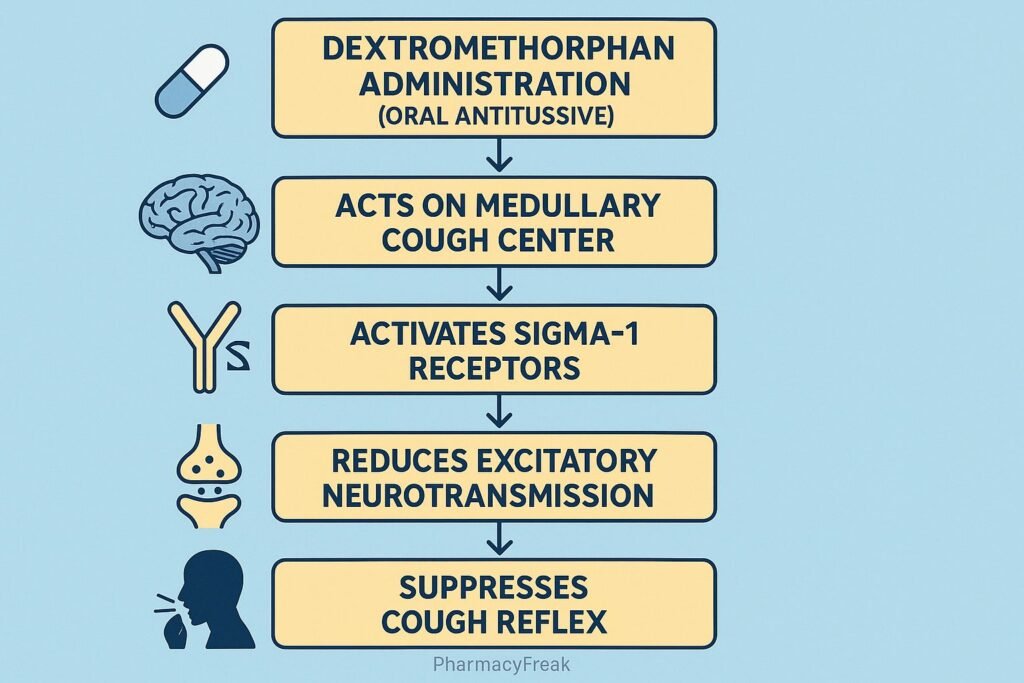 Stepwise mechanism of action of Dextromethorphan