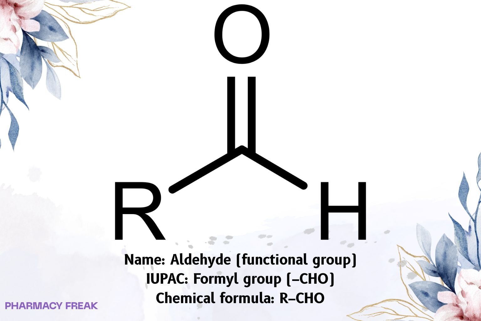 Aldehyde chemical structure, terminal carbonyl formyl group, 2D skeletal formula R–CHO