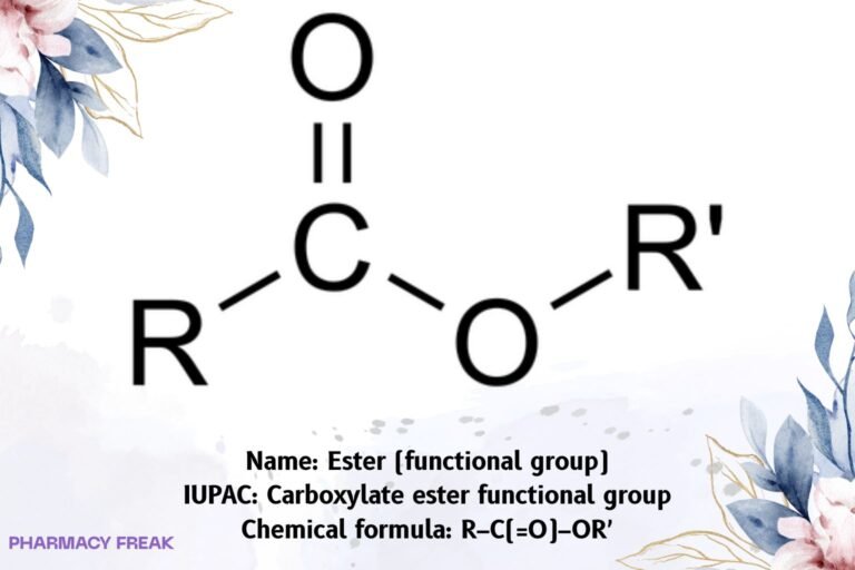 Ester functional group, generic 2D structure R–C(=O)–OR′ with carbonyl and alkoxy, carboxylate ester
