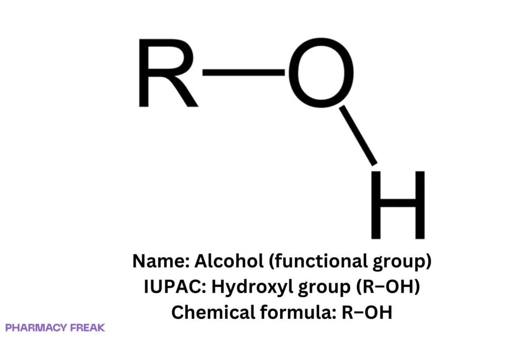 Generic alcohol (R–OH) showing hydroxyl; polar, hydrogen-bonding functional group used across organic and medicinal chemistry.