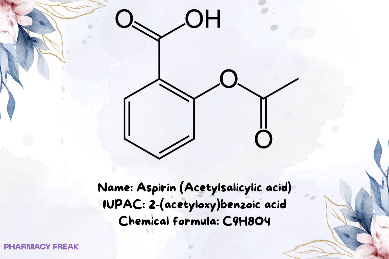 Aspirin (acetylsalicylic acid) 2D chemical structure, C9H8O4, salicylate ester