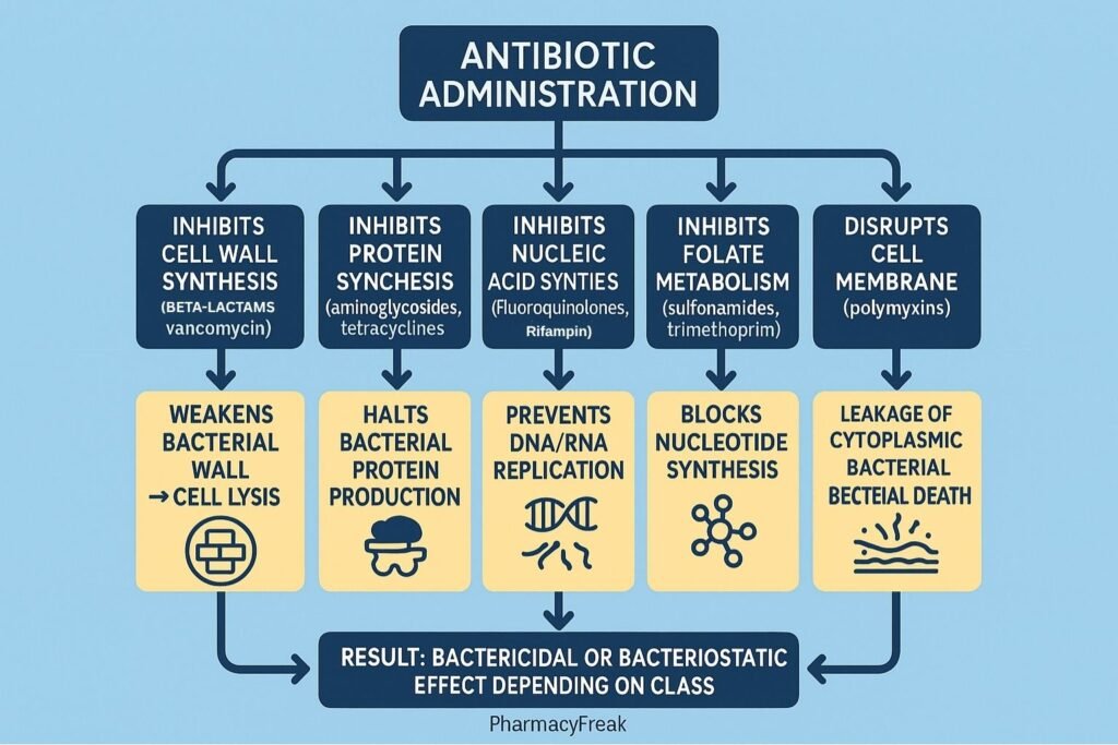 Stepwise mechanism of action of Antibiotics