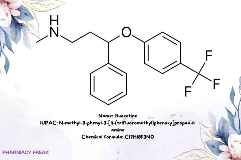 Fluoxetine chemical structure (SSRI), 2D skeletal formula, C17H18F3NO
