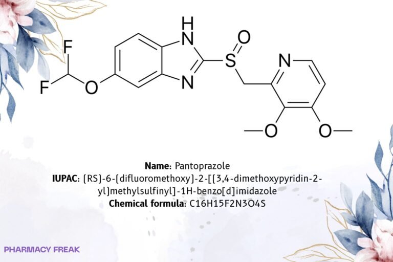 Pantoprazole chemical structure (proton-pump inhibitor), 2D skeletal formula, C16H15F2N3O4S