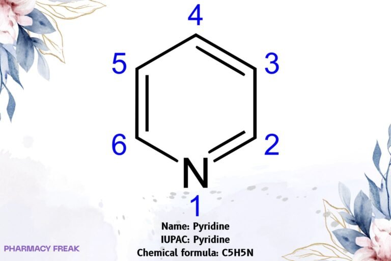 Pyridine chemical structure, six-membered nitrogen heteroaromatic ring, 2D skeletal formula, C5H5N