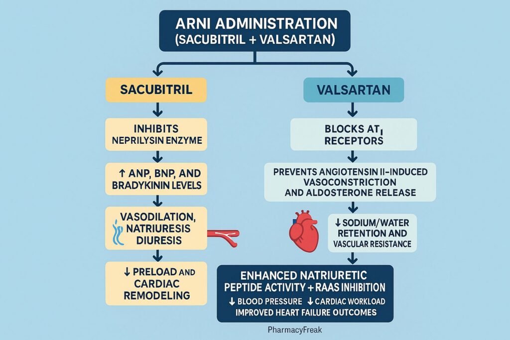 Stepwise mechanism of action of ARNI