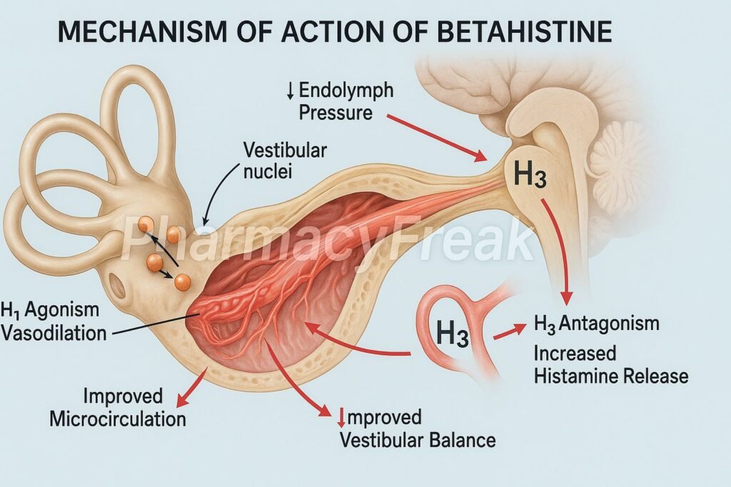Betahistine vestibular mechanism