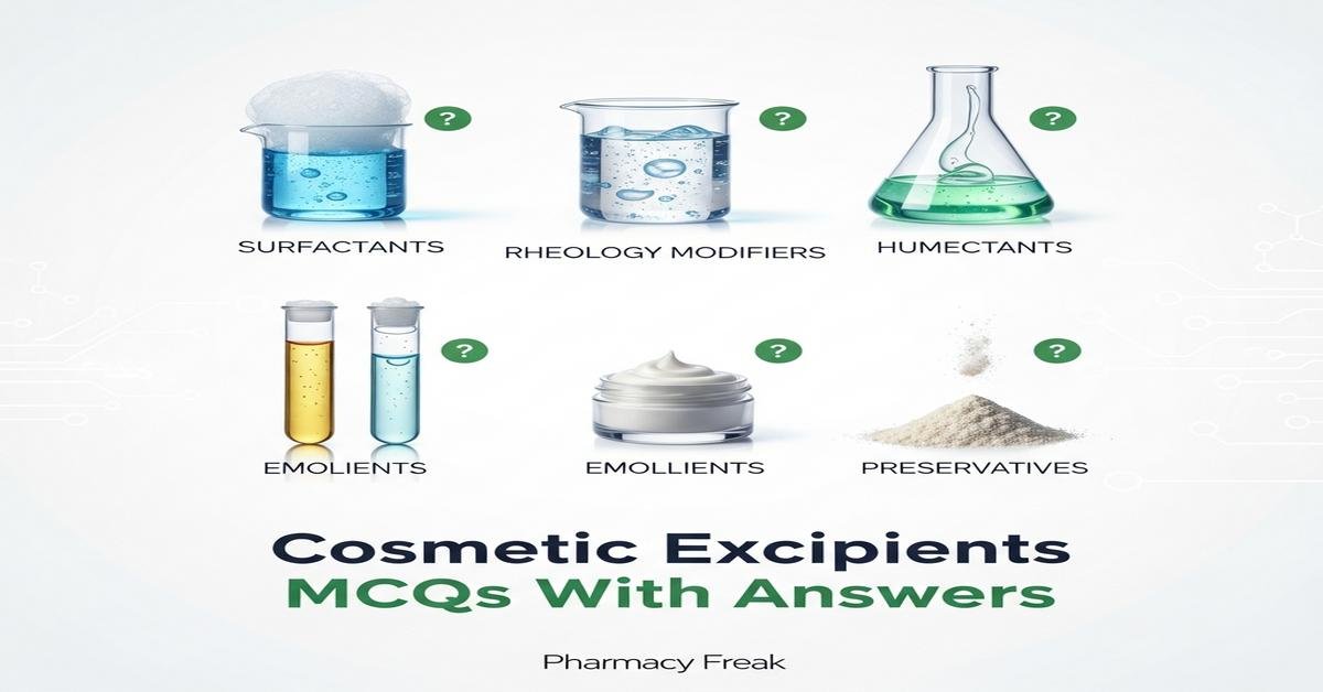 Cosmetic excipients – surfactants, rheology modifiers, humectants, emollients, preservatives MCQs With Answer