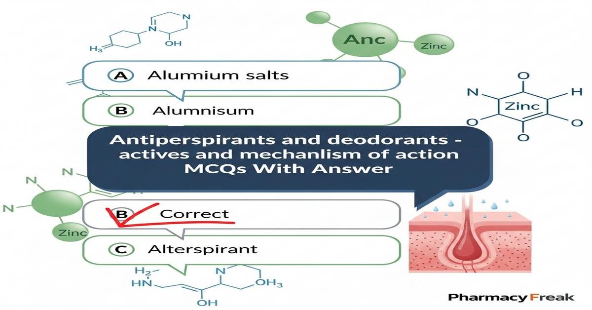 Antiperspirants and deodorants – actives and mechanism of action MCQs With Answer
