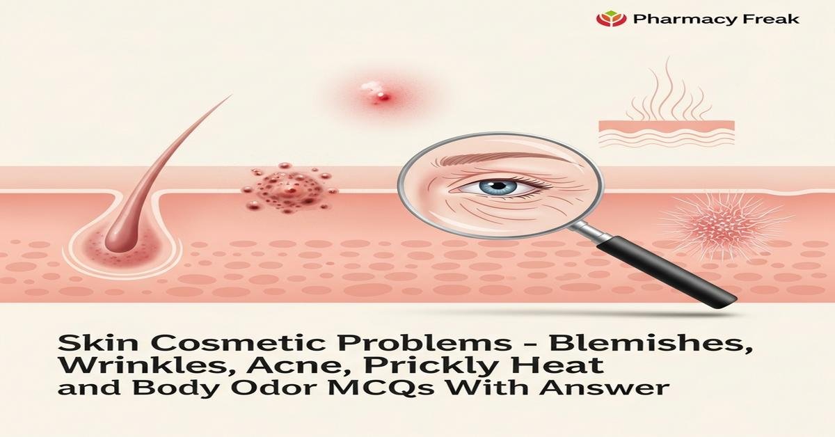 Skin cosmetic problems – blemishes, wrinkles, acne, prickly heat and body odor MCQs With Answer