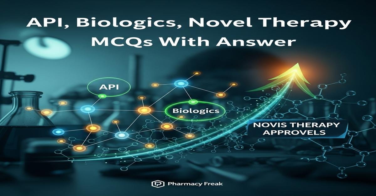 API, biologics, novel therapy approvals MCQs With Answer