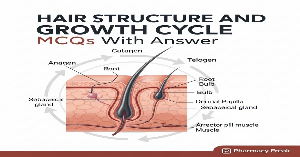 Hair structure and growth cycle MCQs With Answer